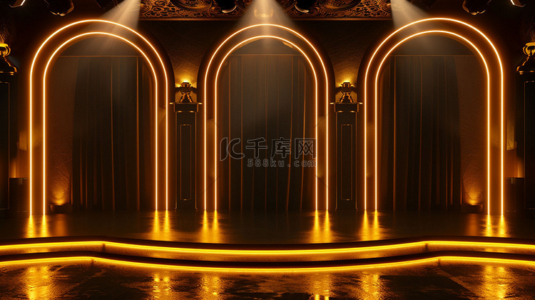 金色拱门舞台合成创意素材背景