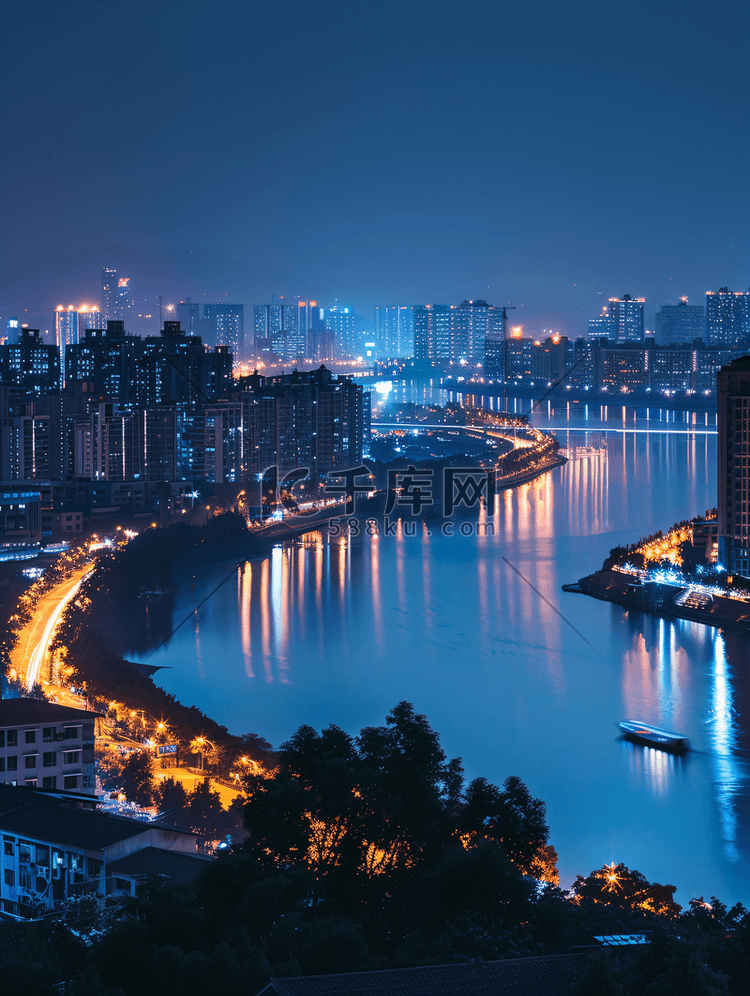 长沙湘江沿岸夜景全景图