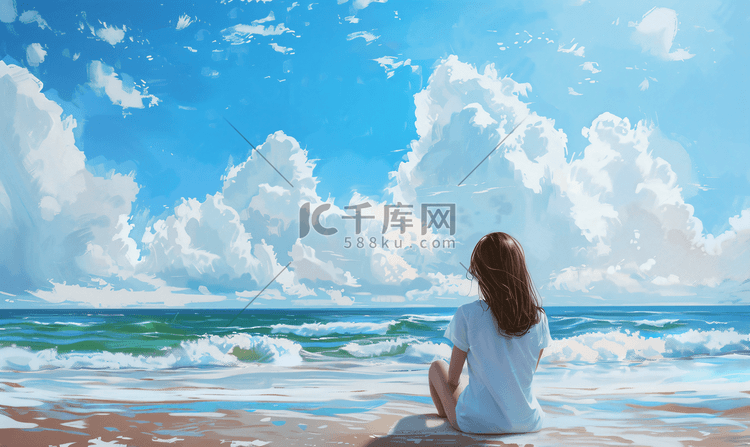 海边看海的女孩