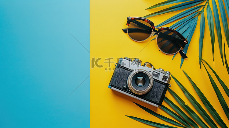 时尚夏季复古相机太阳眼镜摄影图