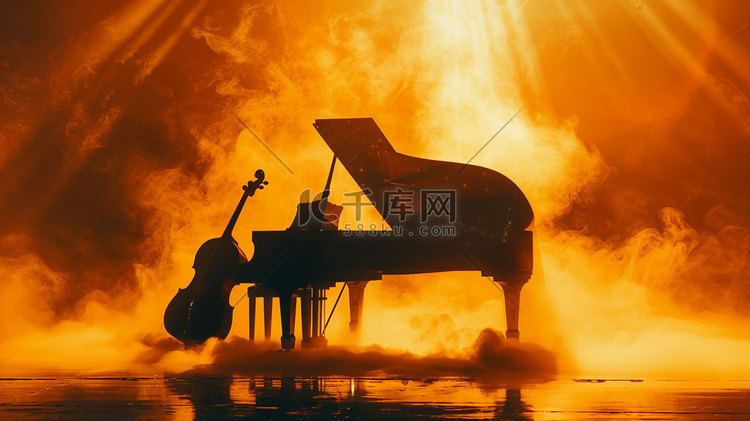 钢琴小提琴立体描绘摄影照片