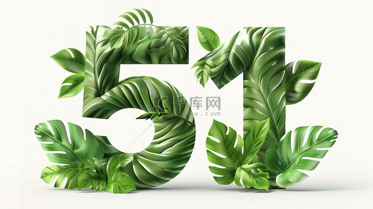 树叶可爱数字“51”设计