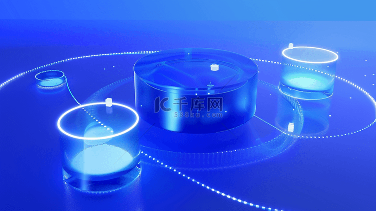 三维渲染蓝色科技发光圆台背景