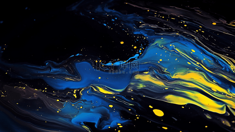 深蓝色新中式鎏金流体抽象山川纹