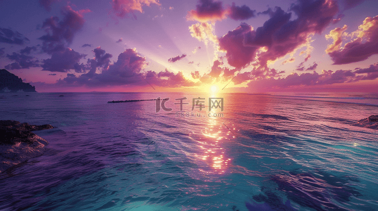 唯美蓝色海面上太阳升起的背景