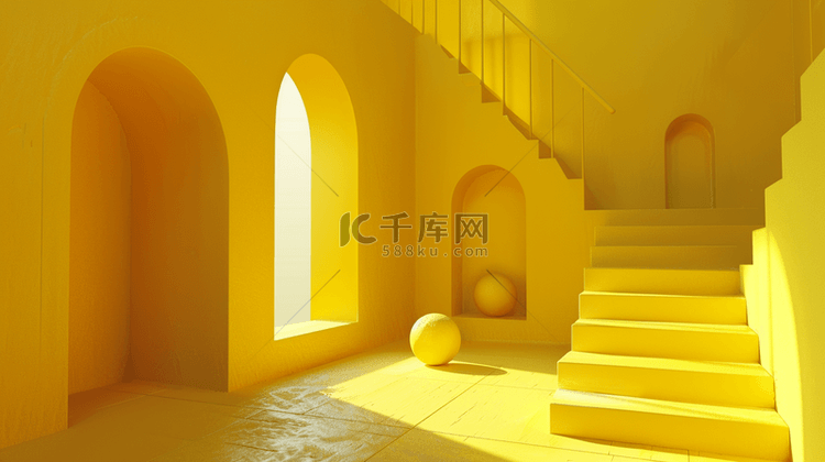 黄色阶梯拱门温馨合成创意素材背