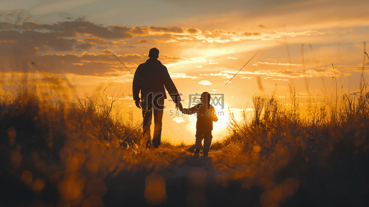 夕阳中的爸爸和孩子摄影7