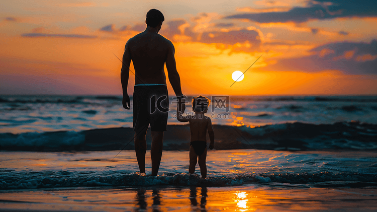 夕阳中的爸爸和孩子摄影4