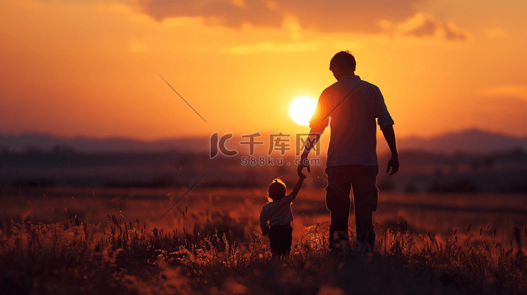 夕阳中的爸爸和孩子摄影9