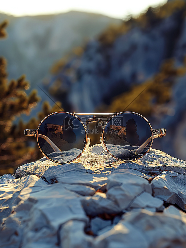岩石上的太阳眼镜墨镜高清图片