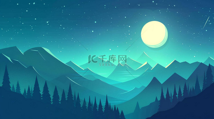 远山森林明月合成创意素材背景