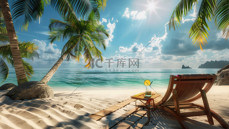海南沙滩树木躺椅的摄影摄影配图