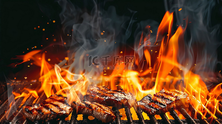 火焰烧烤架牛排火热摄影照片