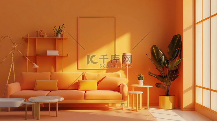 室内橙色沙发温暖摄影照片