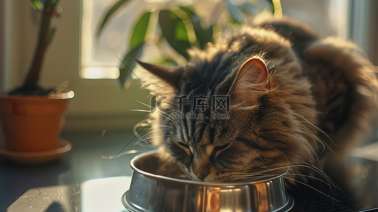 猫咪在喝碗里的水照片