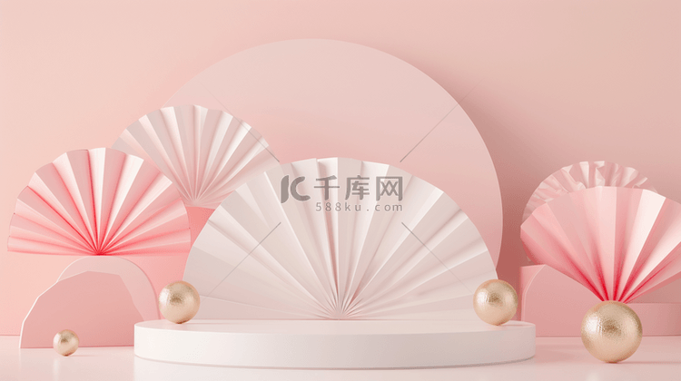 618粉白色中式扇子产品展示台