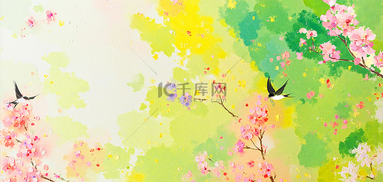 春天春季立春春分浅绿色油画风春