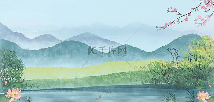 春天春季清明节浅绿色水彩风清明