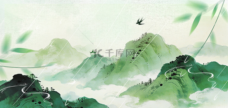 清明清明节浅绿色古风水彩清明节