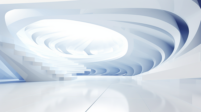 抽象白色建筑背景。3D 渲染。现代几何壁纸。未来主义科技设计。图片