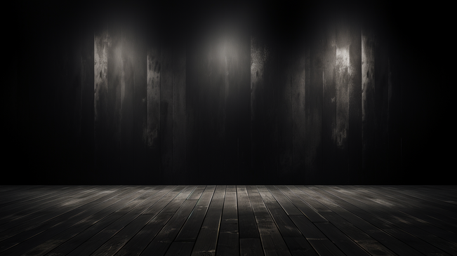 用3D渲染出一个黑色背景的黑暗空荡房间和混凝土地板上的昏暗光线。图片