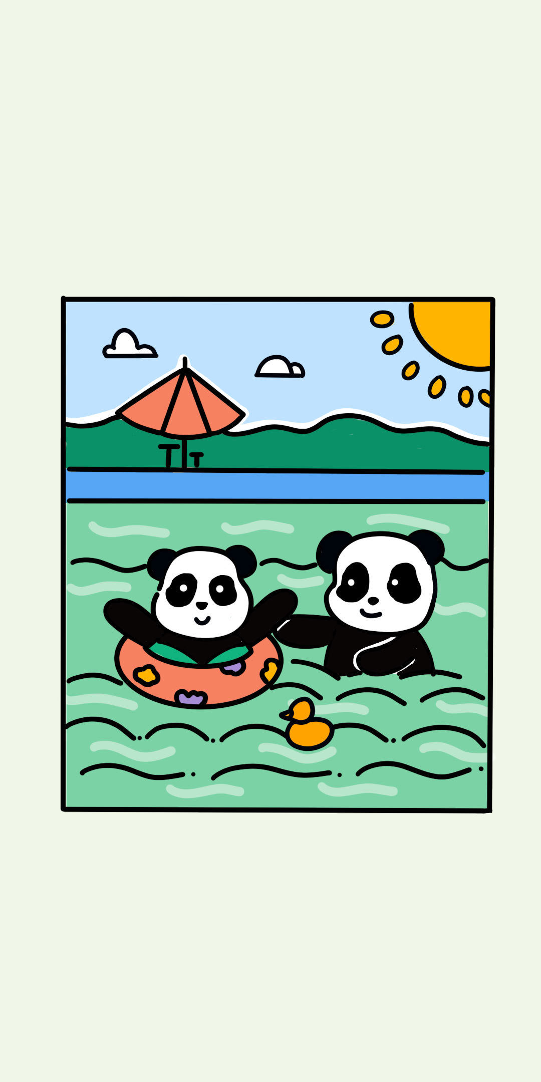 熊猫游泳对话手机壁纸图片