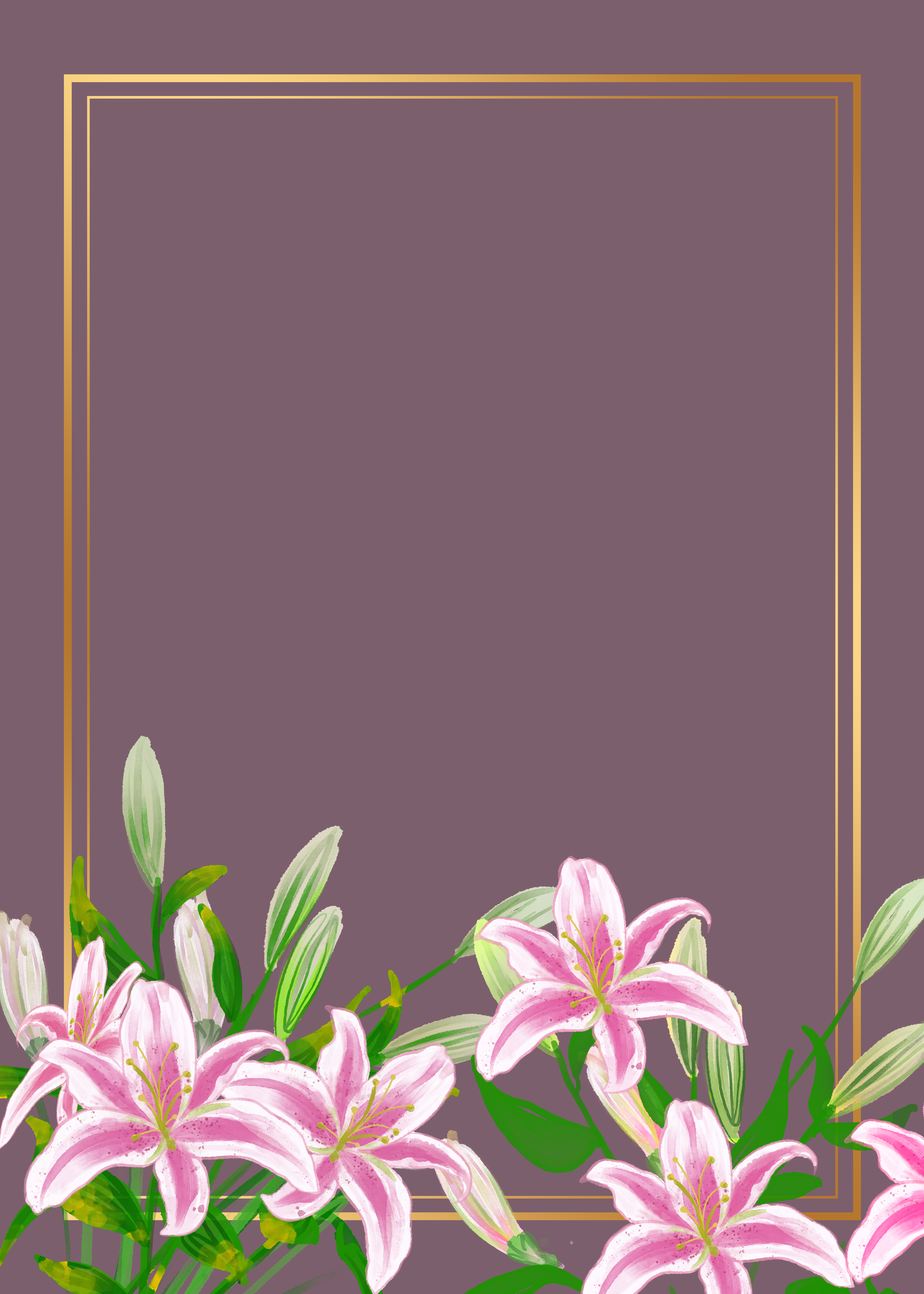 花卉粉色花朵金色边框背景图片