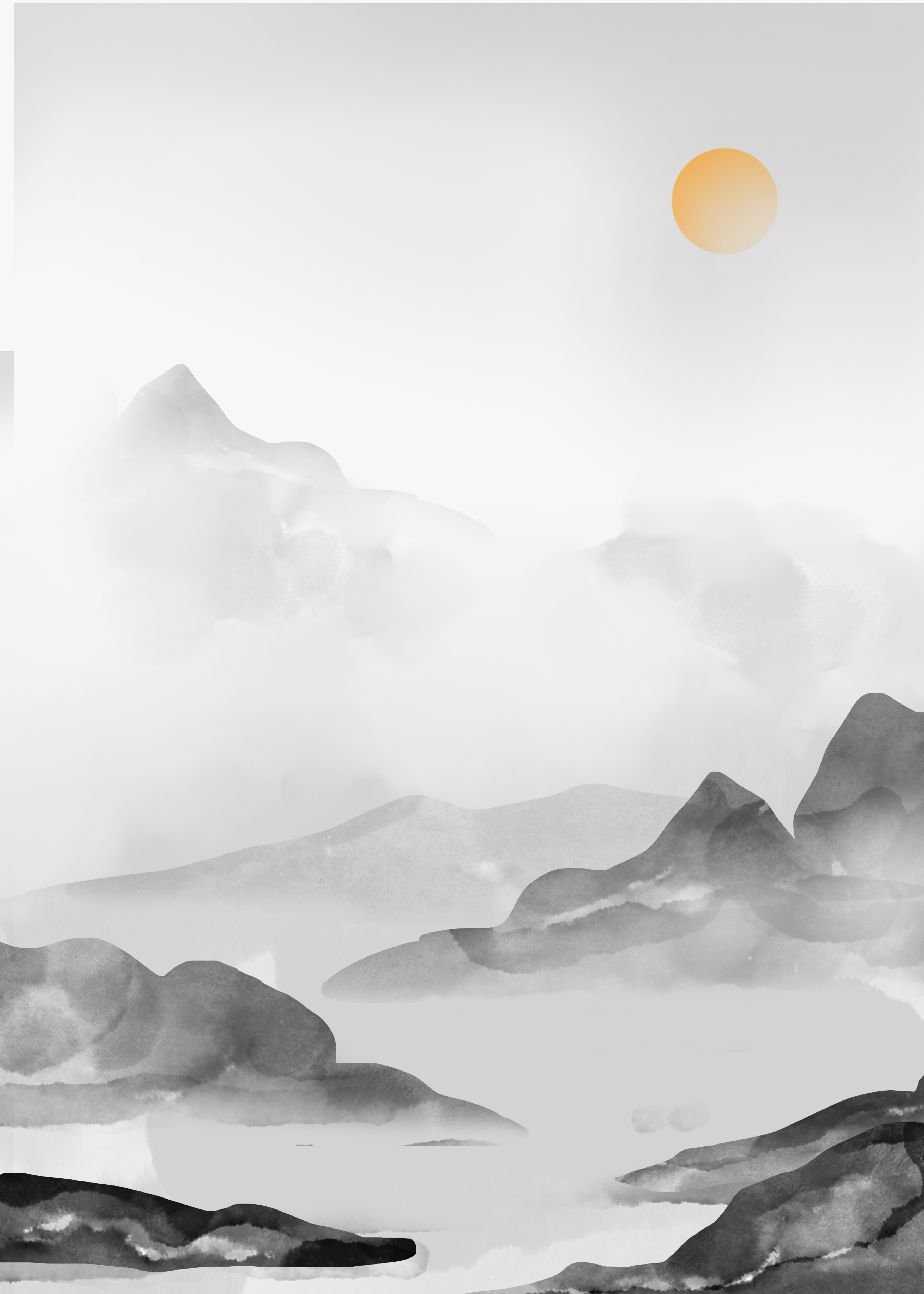 山峰与云雾山水水墨背景图片