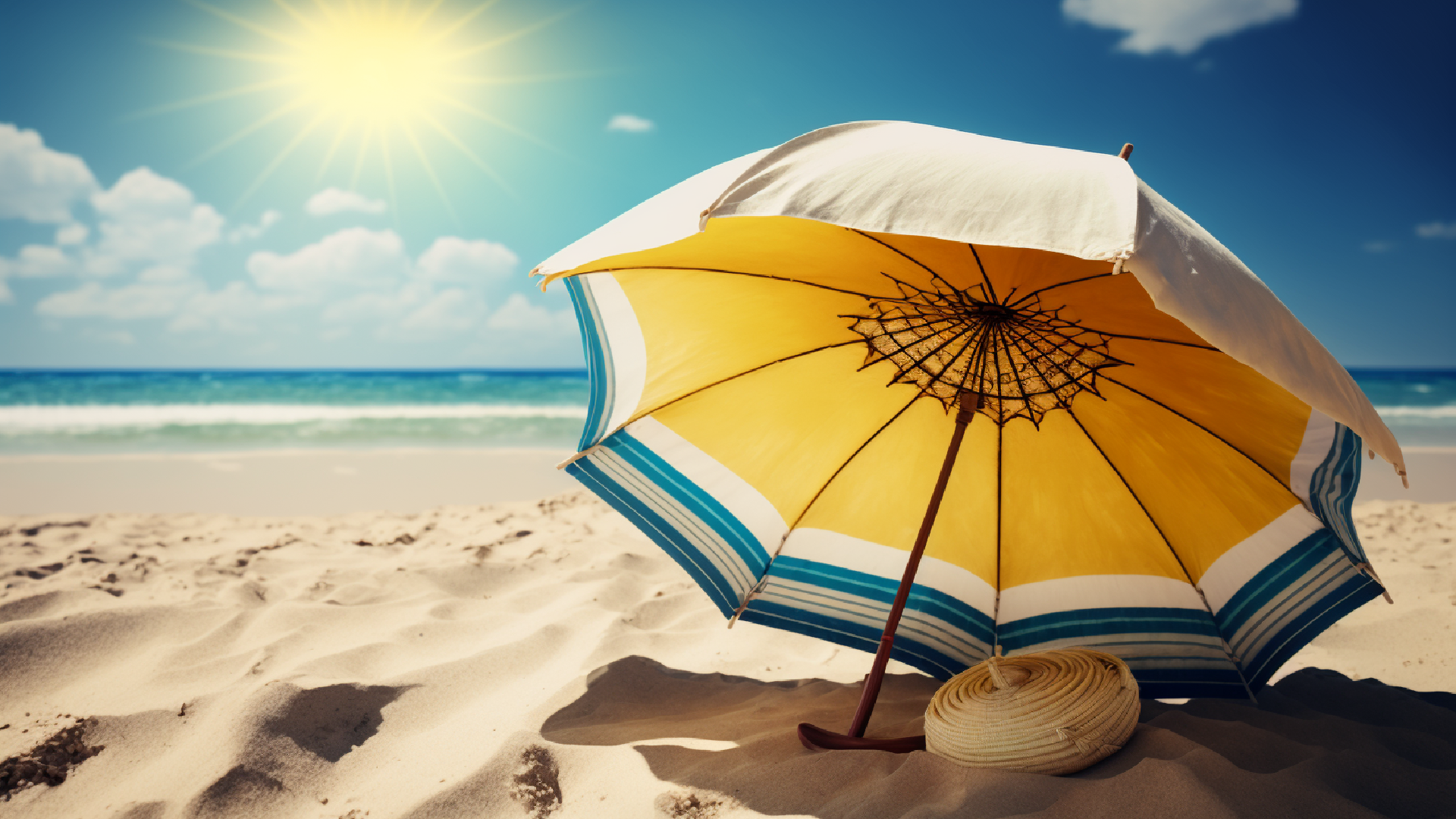 夏天沙滩阳伞背景图片