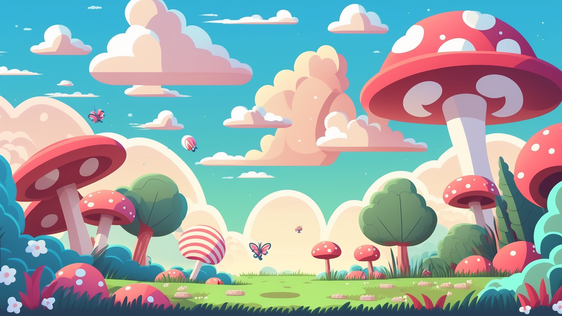 蘑菇树林可爱卡通背景图片