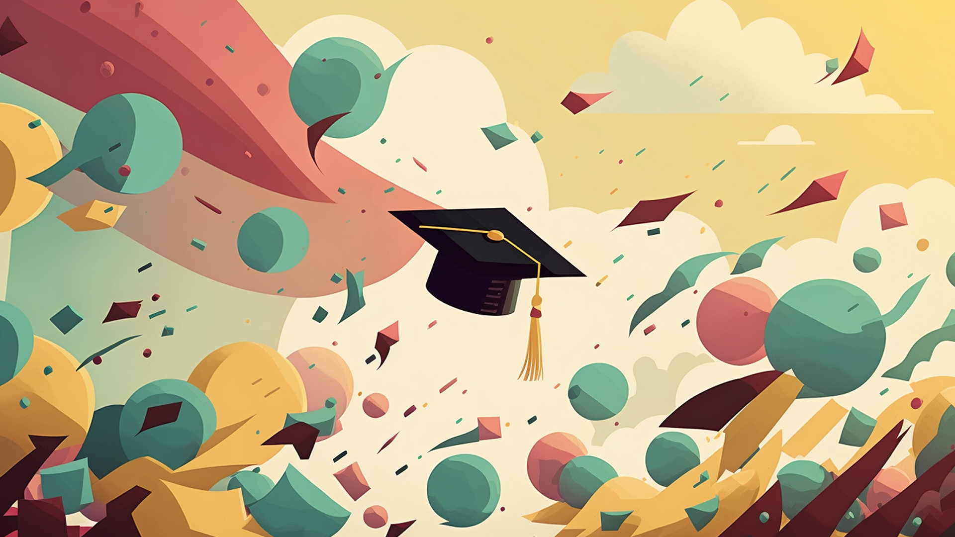 毕业季学士帽气球插画背景图片