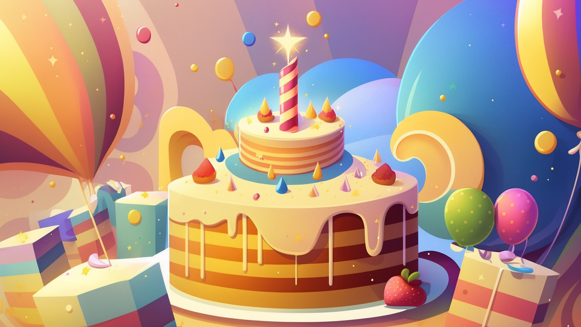 生日蛋糕气球彩色卡通插画背景图片