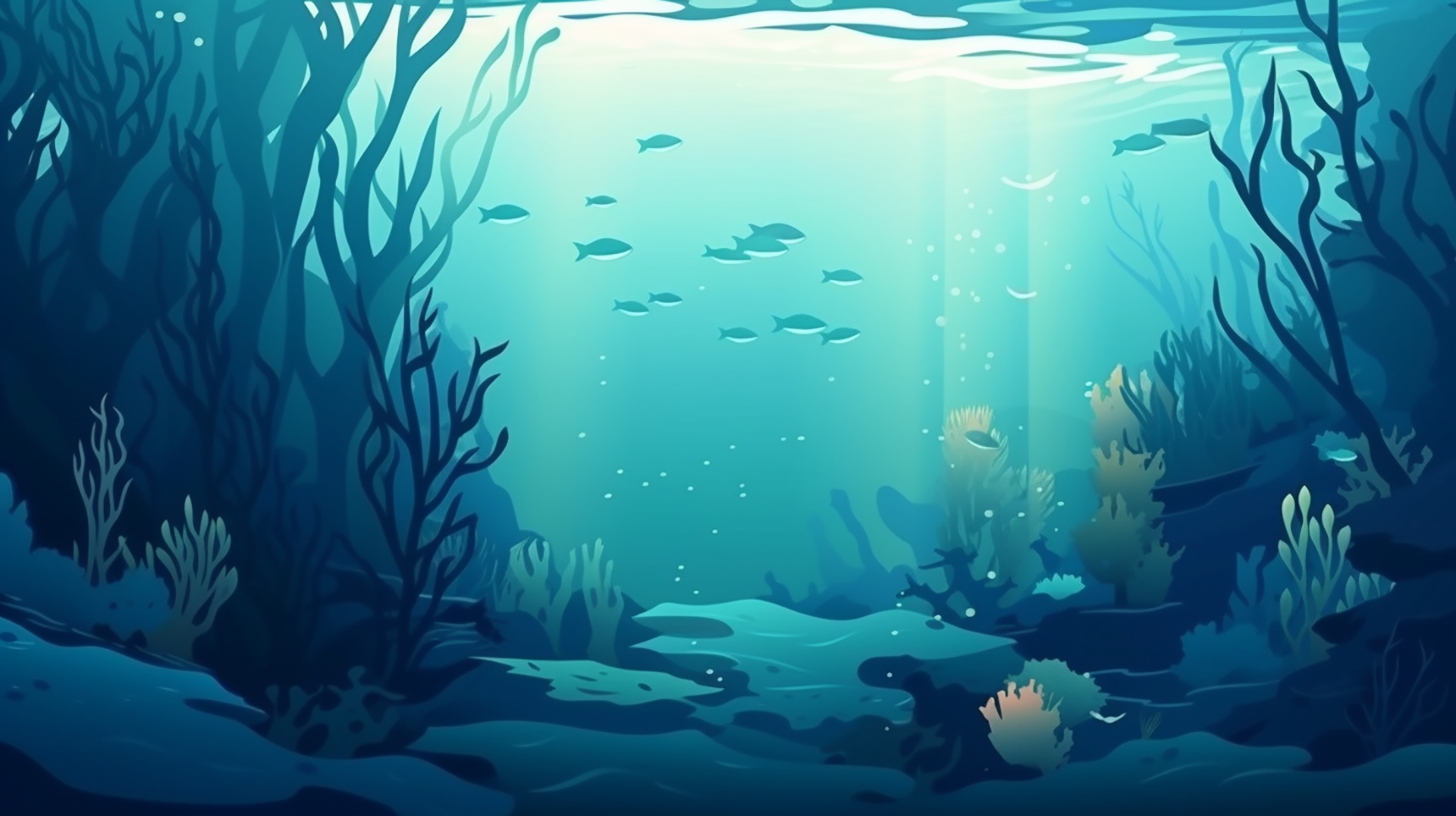 海底植物鱼类卡通海水广告背景图片