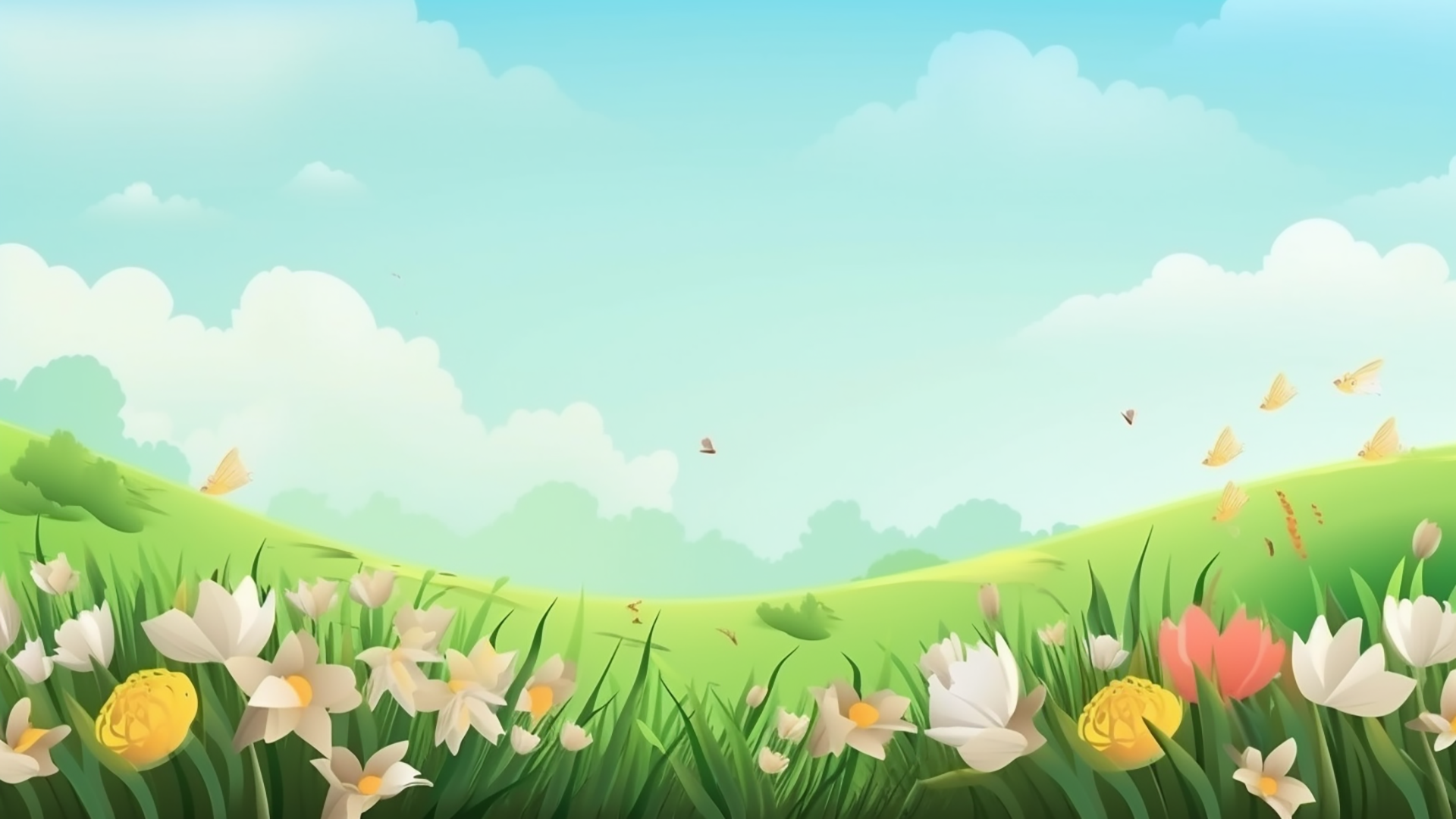 草地草地花卉自然风景卡通春季广告背景图片