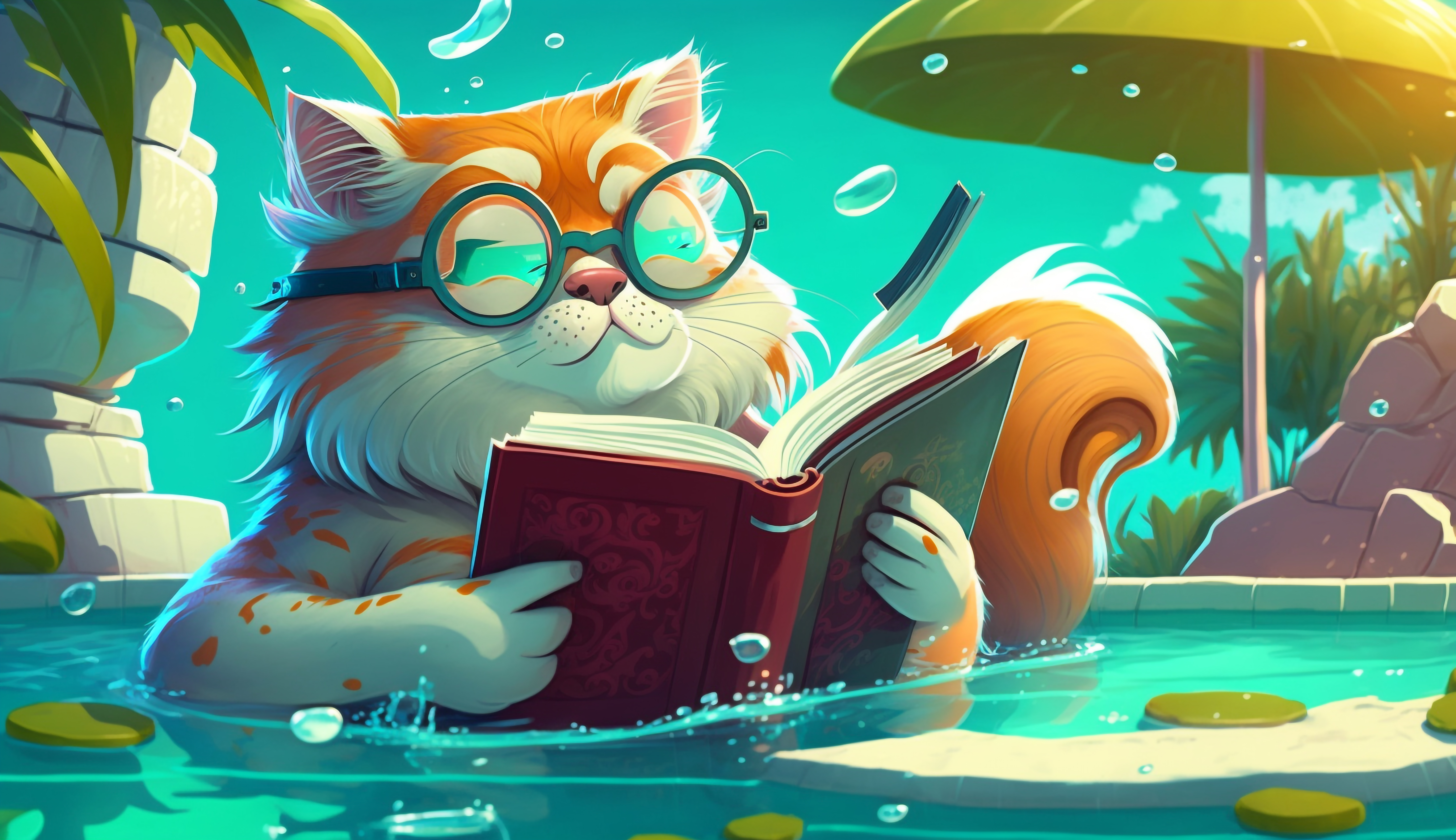 卡通可爱小猫看书背景图片