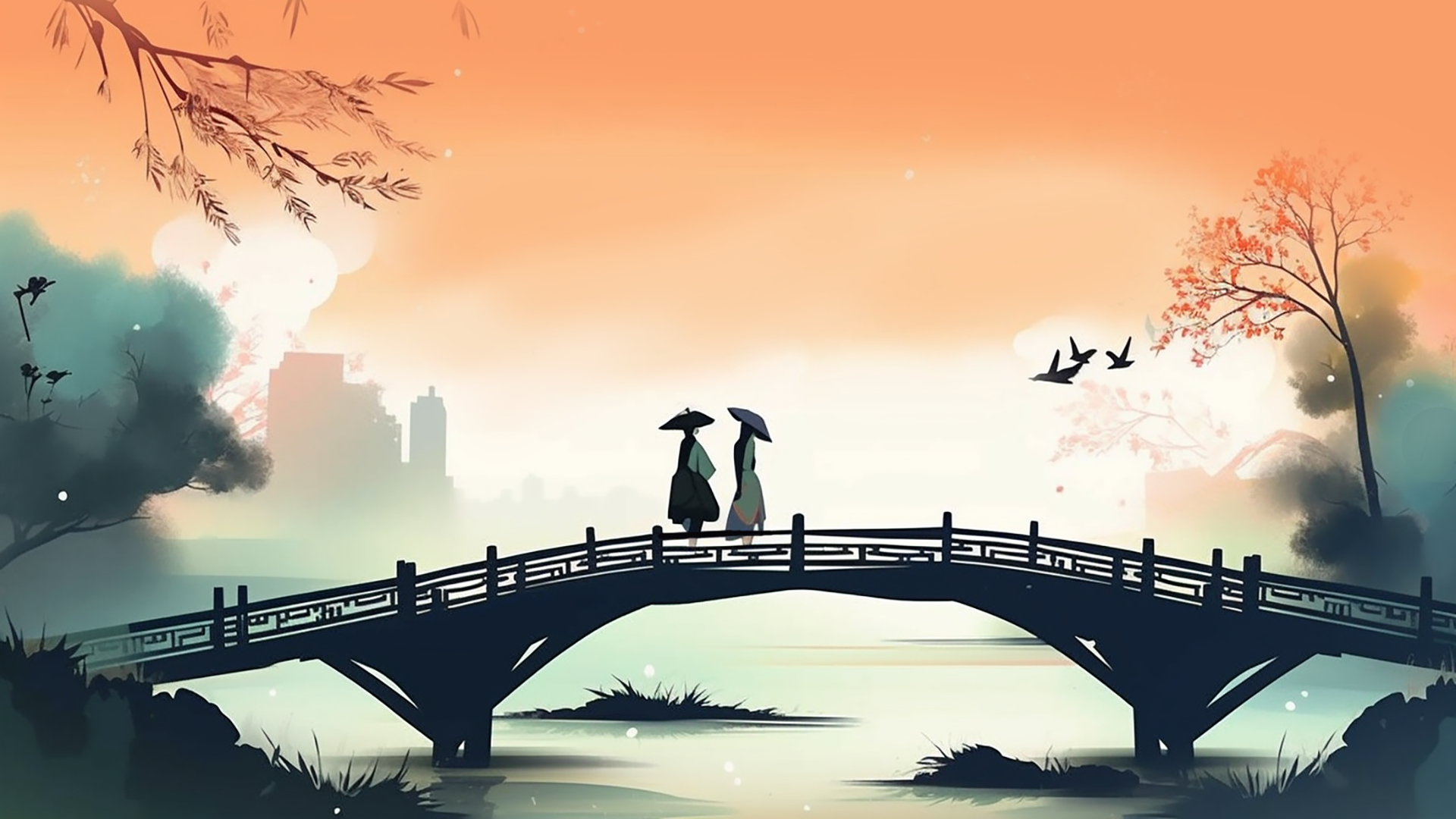 古风情节人鹊桥背景图片