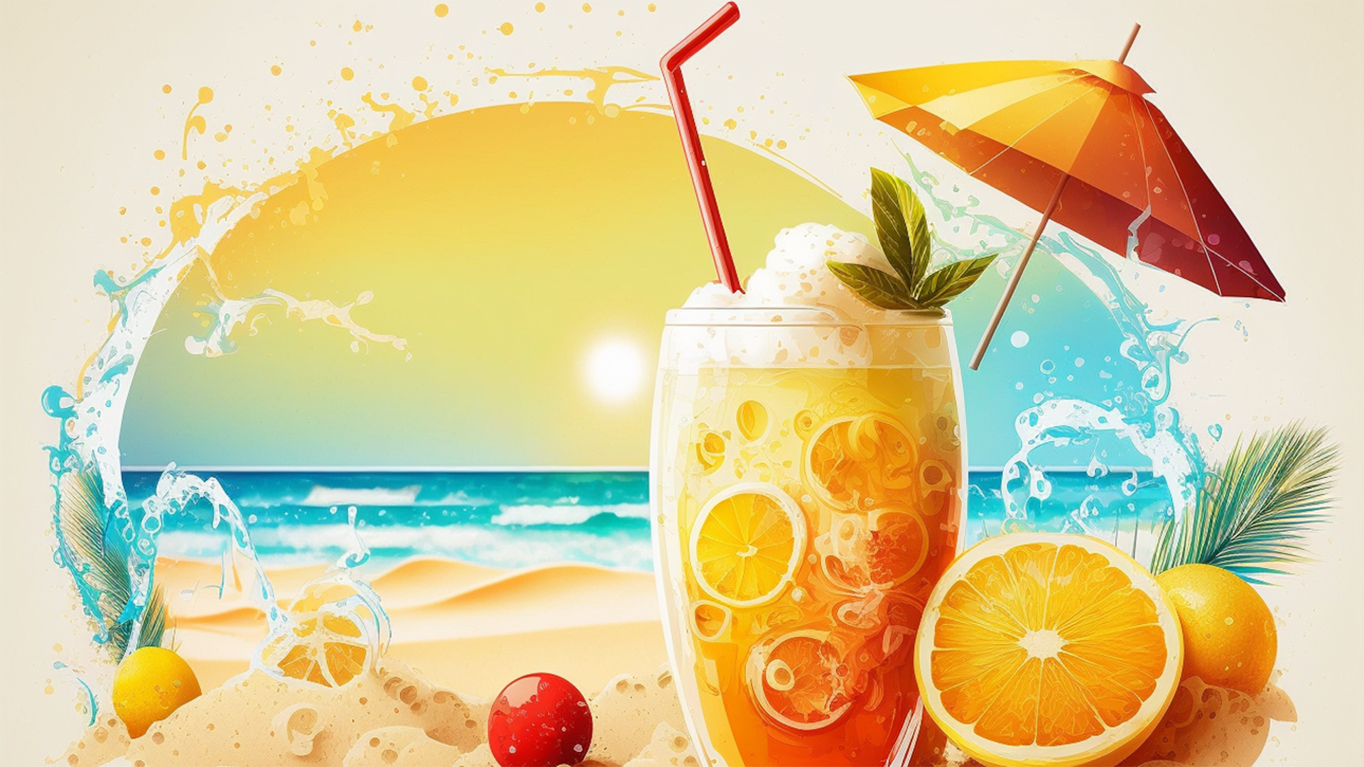 夏日海边果汁卡通背景图片