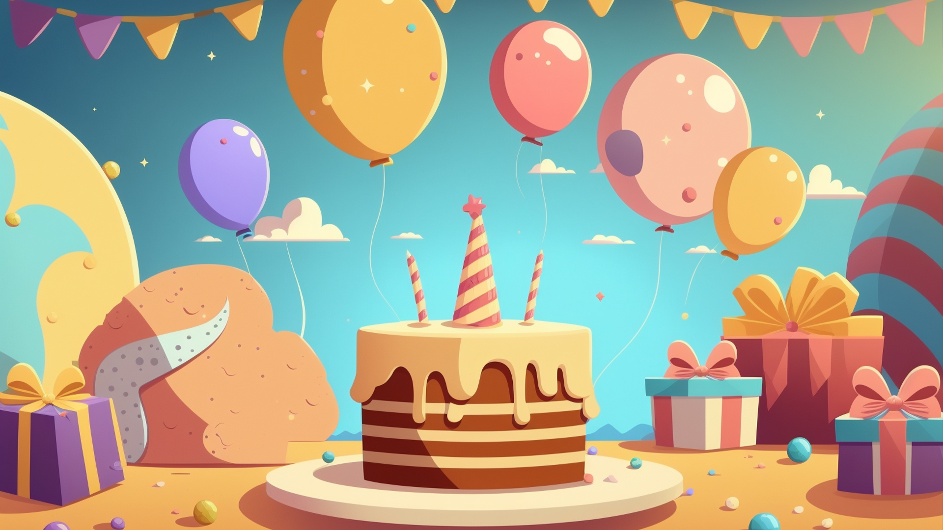 生日蛋糕气球卡通扁平背景图片