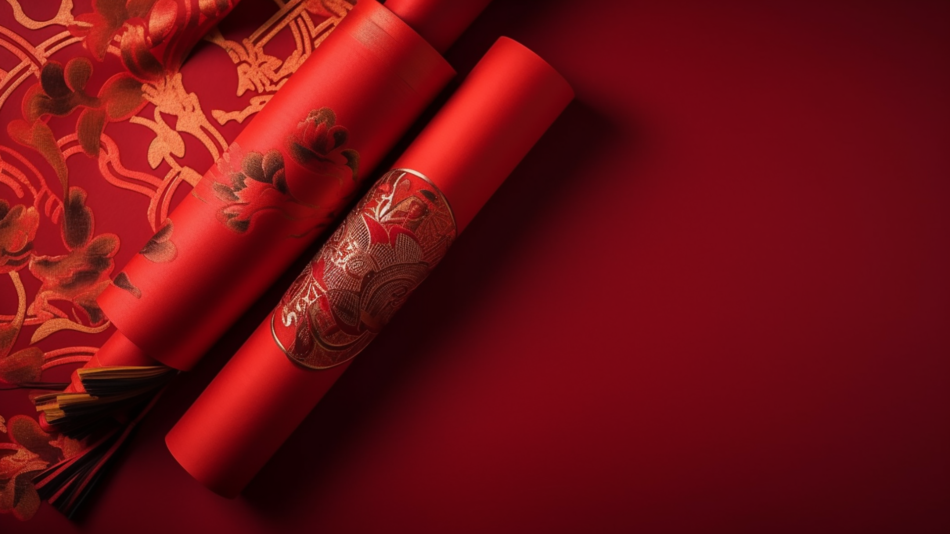 红色春联丝绸中国风格节日广告背景图片