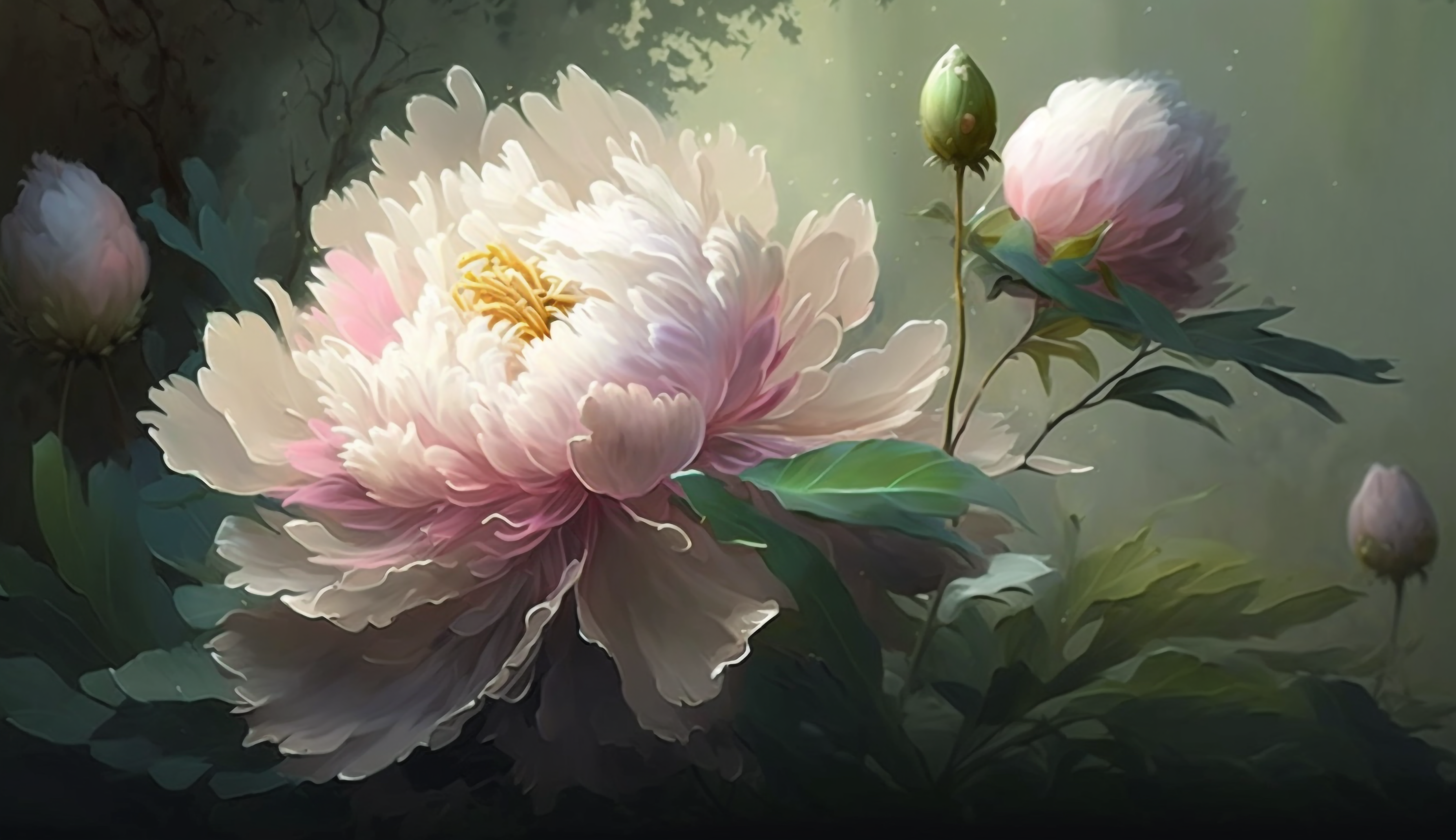 粉红色的牡丹花鲜花花瓣花苞花卉油画背景图片