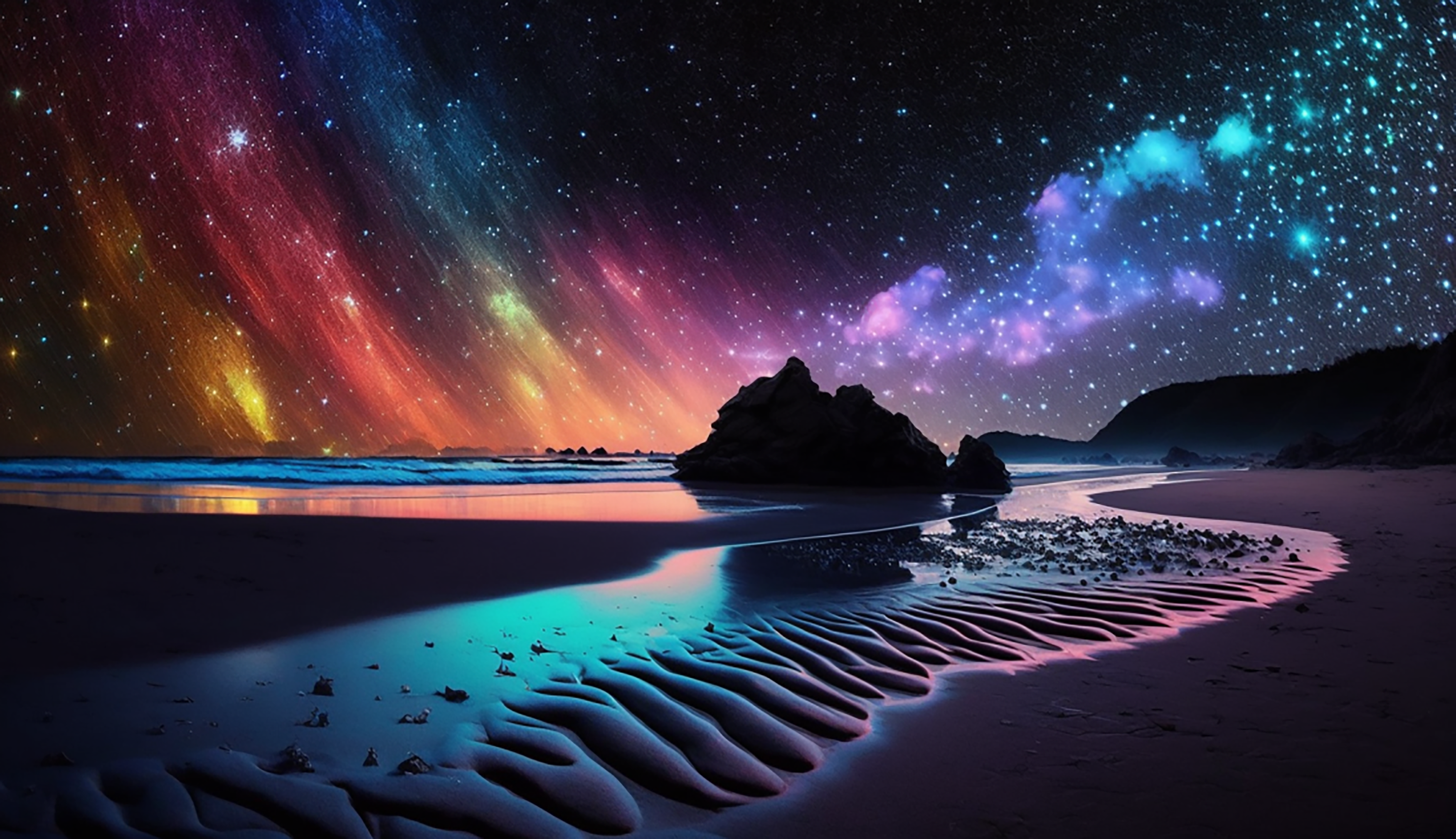 星空荧光沙滩梦幻唯美背景图片