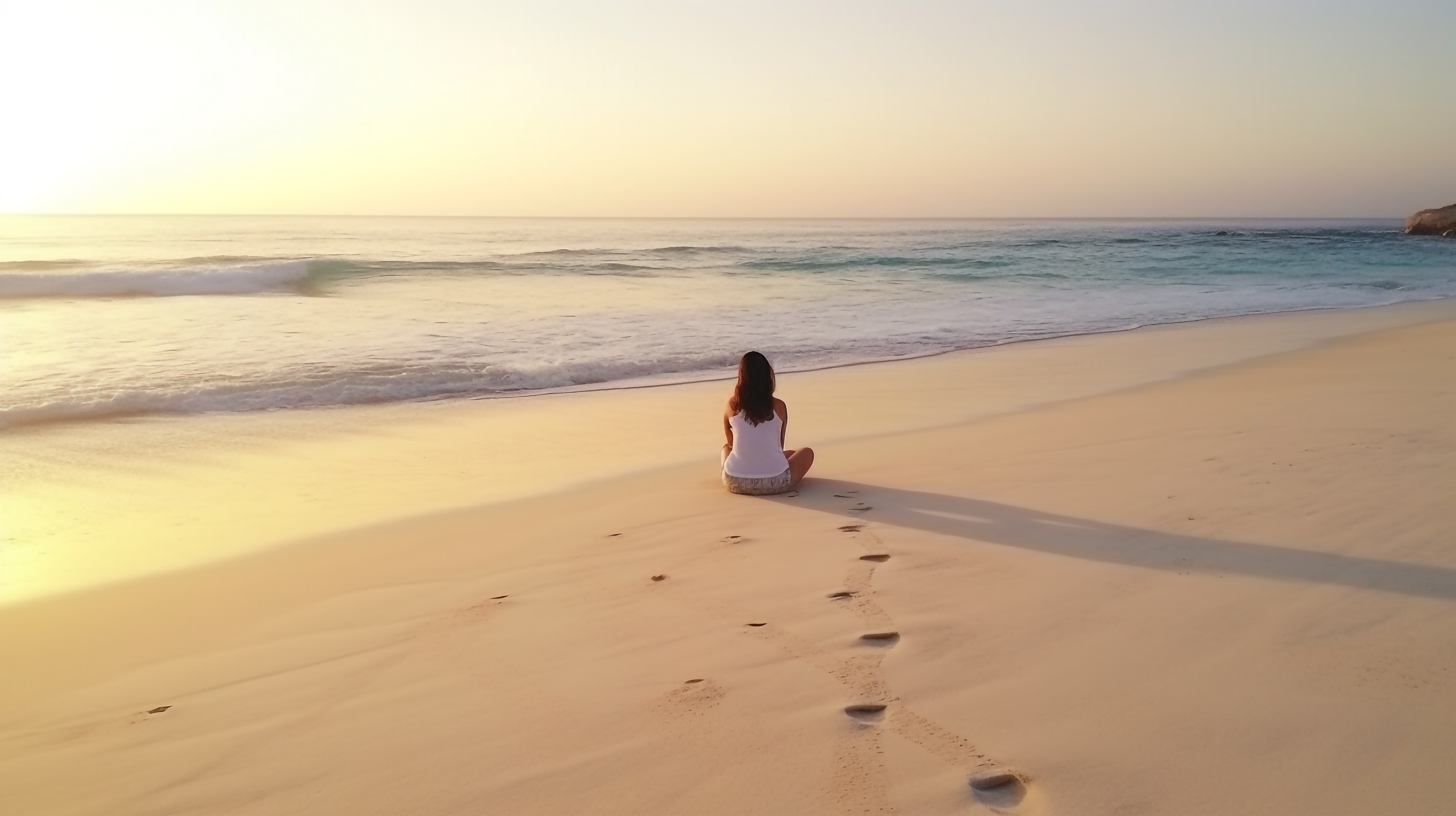 海边沙滩早晨瑜珈运动风景图片