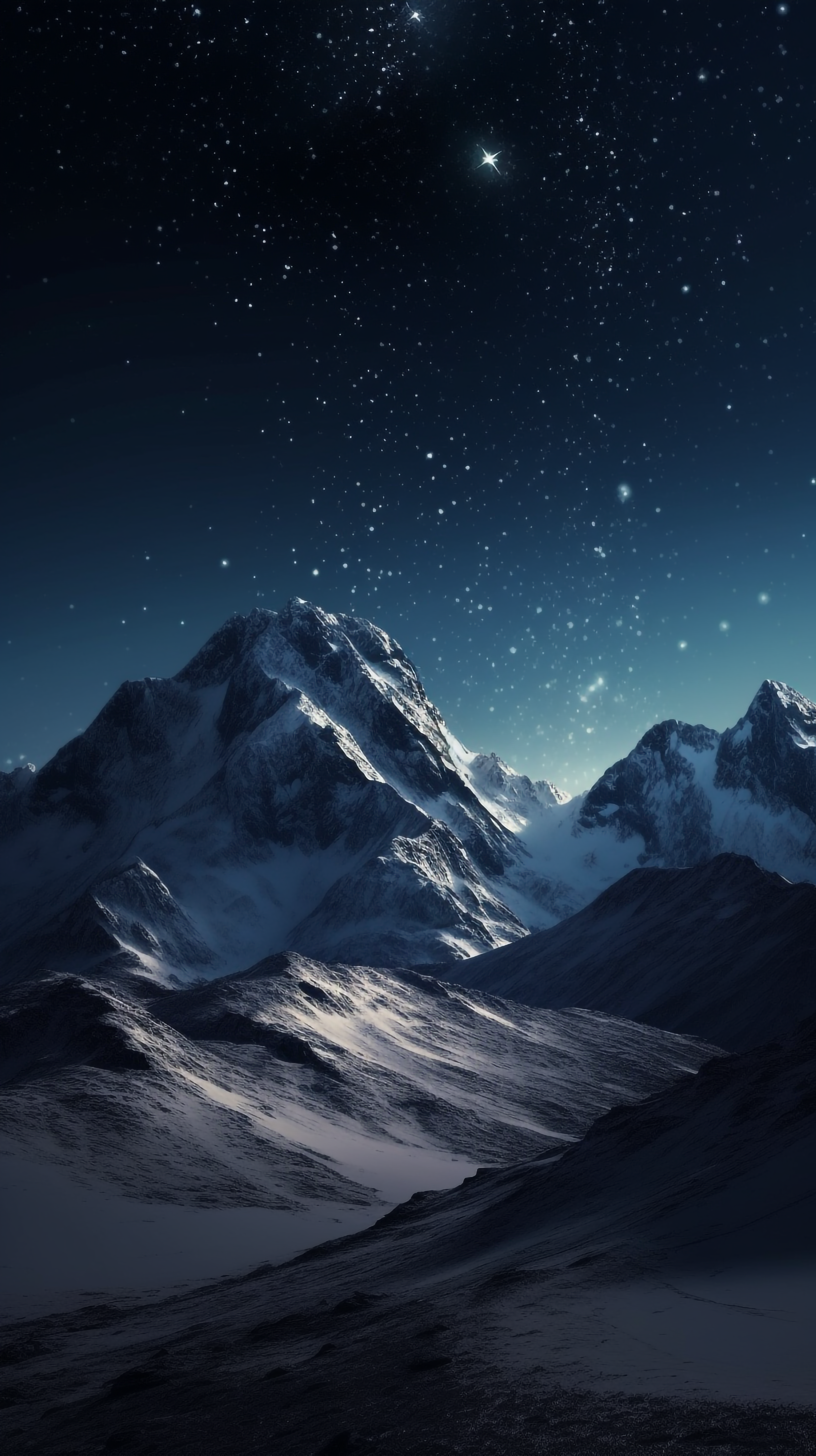 雪山星空月亮山脉装饰图案星空风景图片