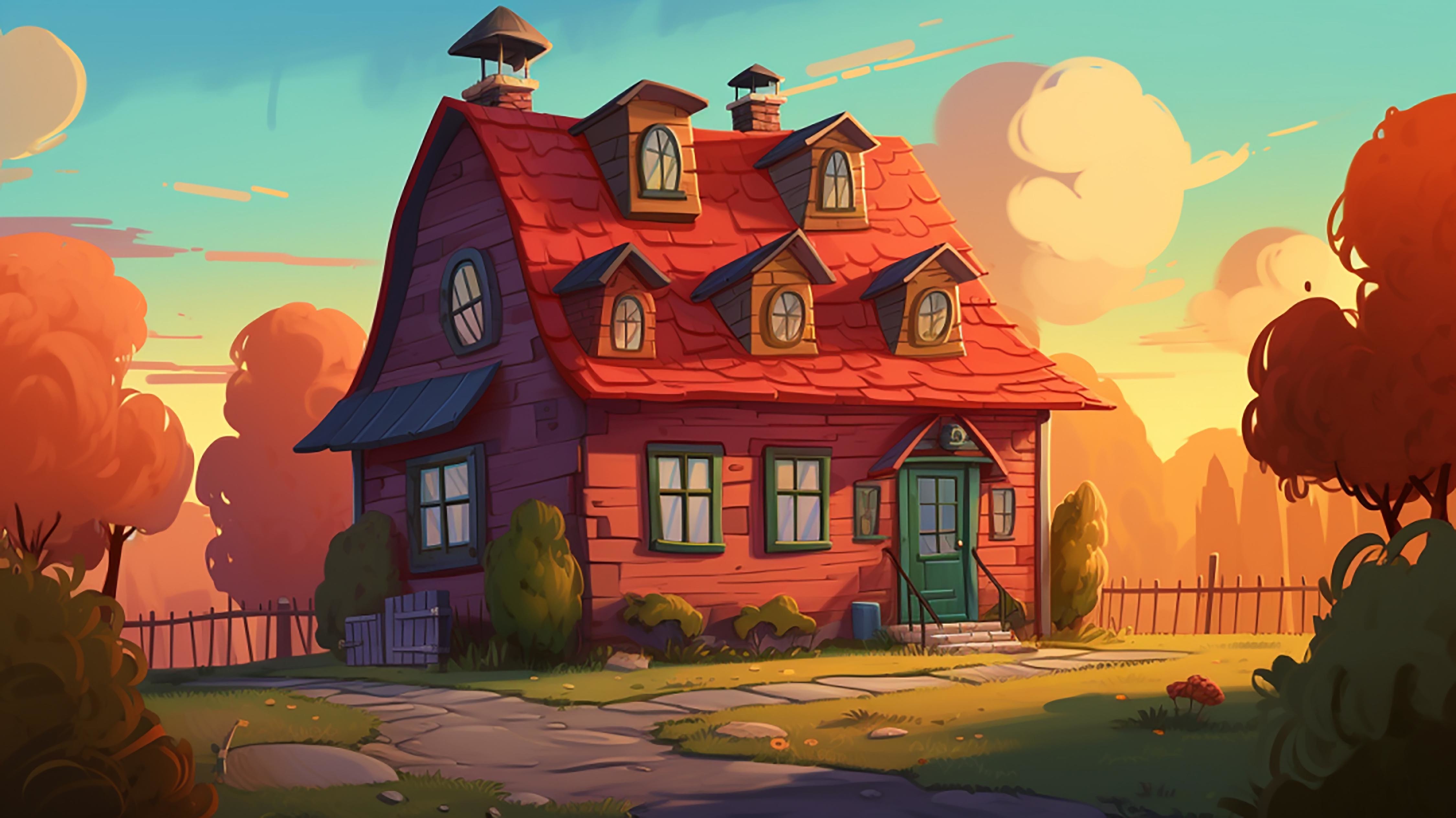 卡通房子建筑红色图片