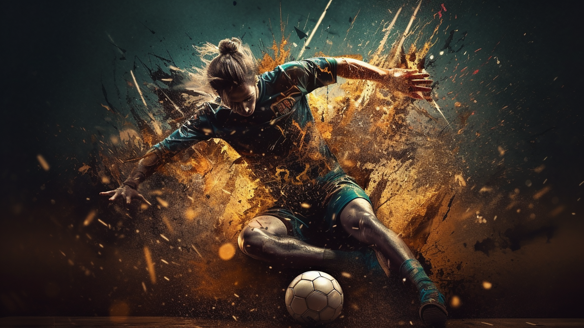 爆炸碎片足球运动员特效广告背景图片