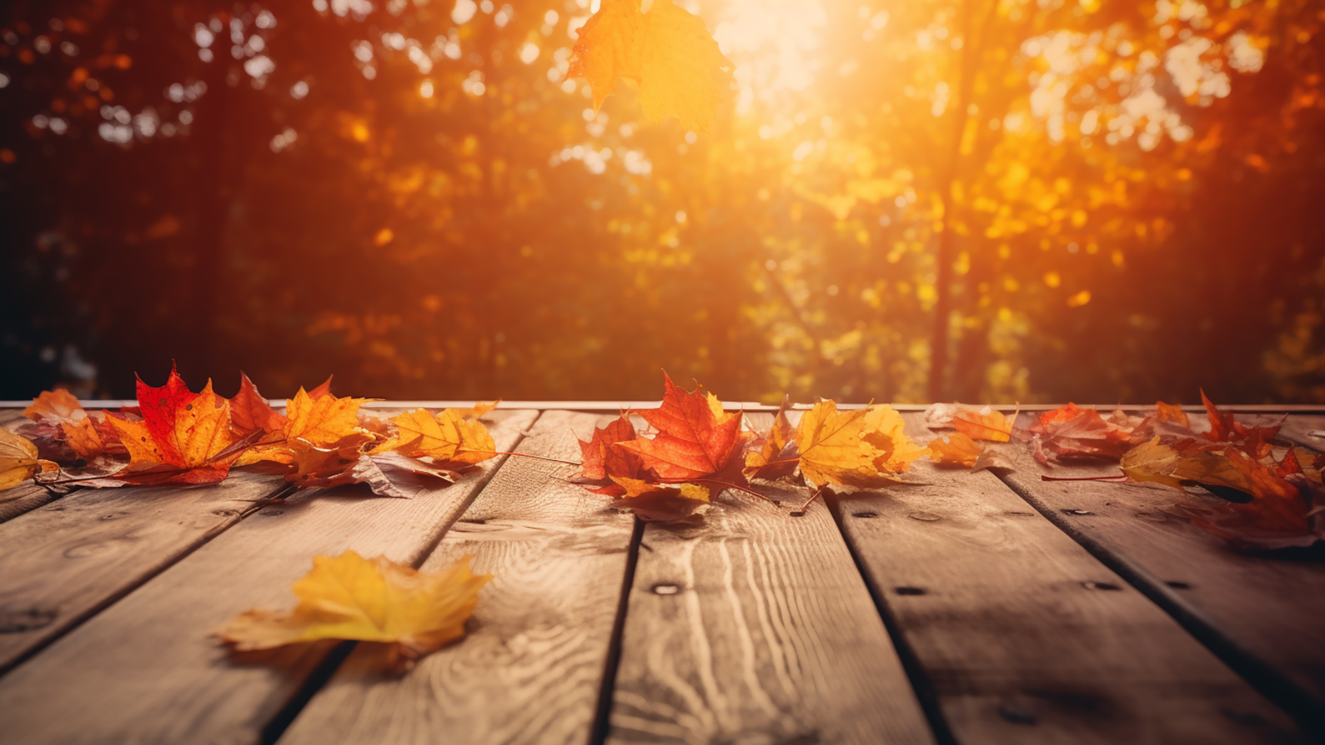 秋天落叶森林木板广告背景图片