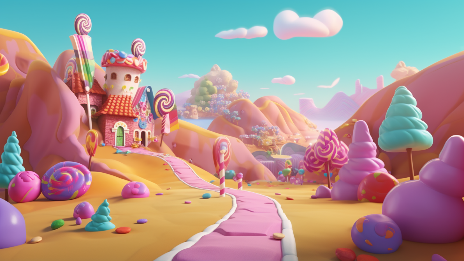 甜品美食棒棒糖梦幻甜品城堡场景广告背景图片