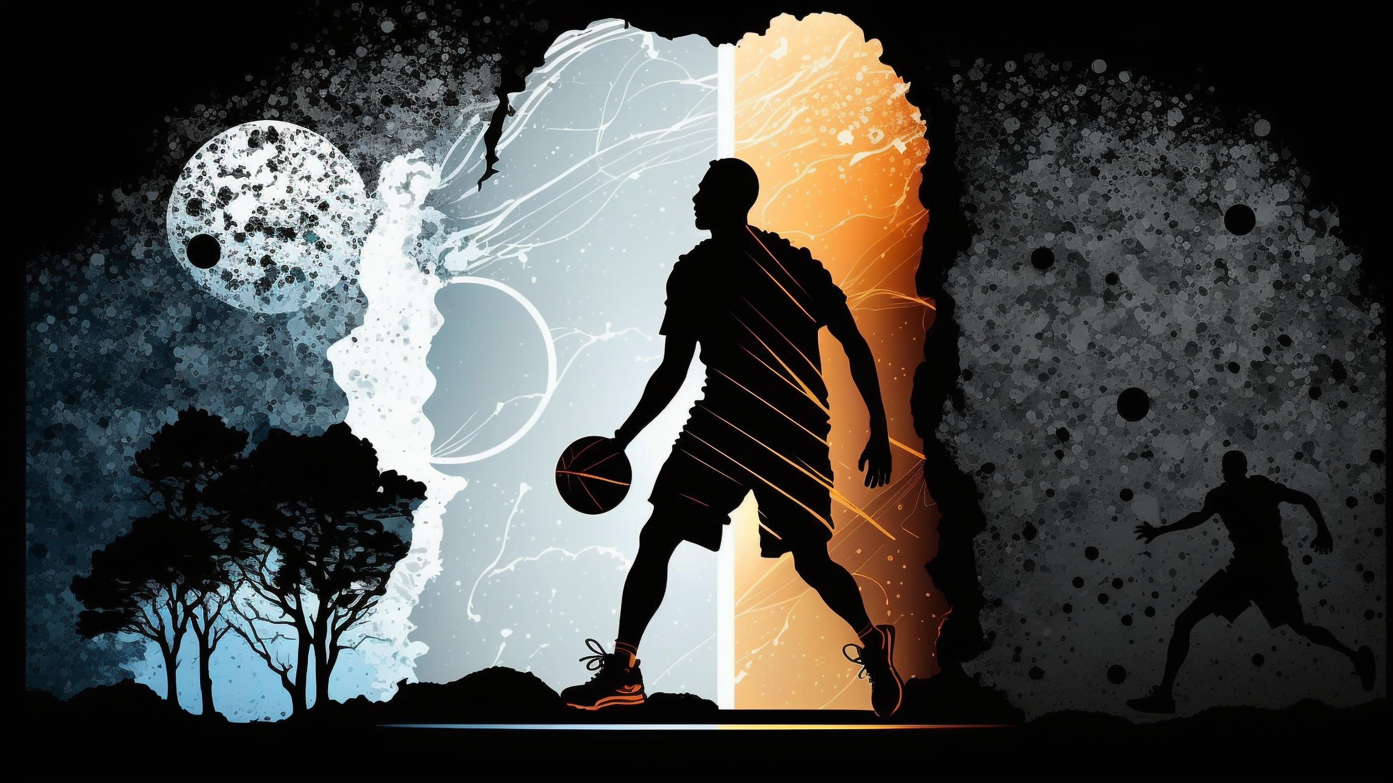 运动打篮球剪影风格背景图片