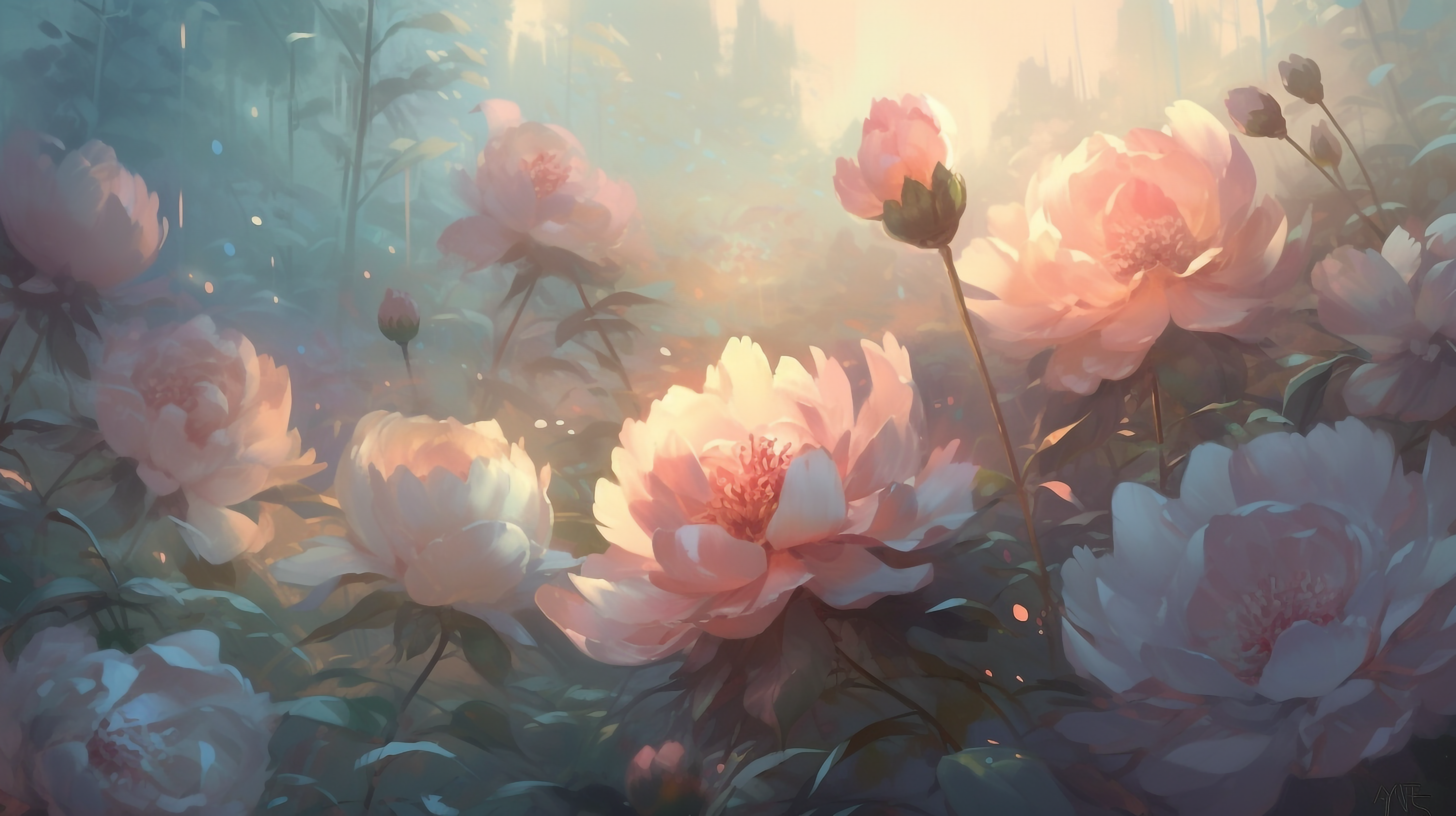 牡丹花盛开的花朵阳光装饰图案花卉背景图片