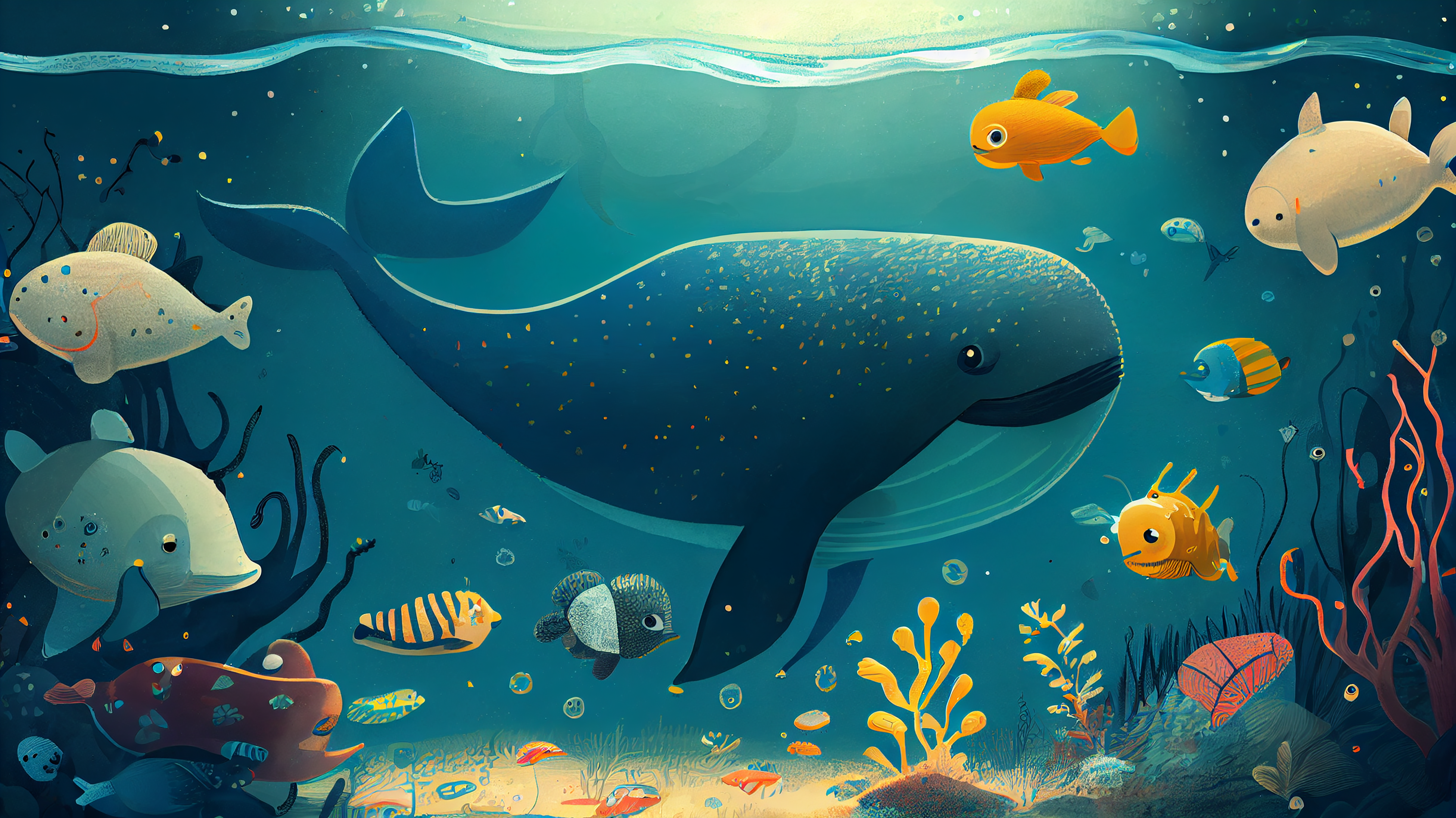 海底世界卡通鱼类插画背景图片